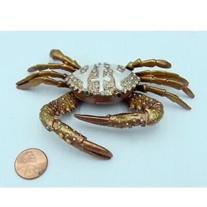 Golden Crab Figurine Colorful Enamel and Crystals Beach Decor